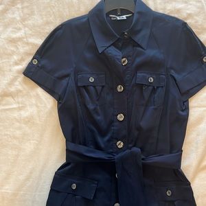 Navy blue cargo style DVF dress. Button down front.